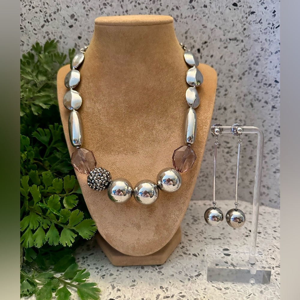 Silver tone acrylic mixed beads necklace set